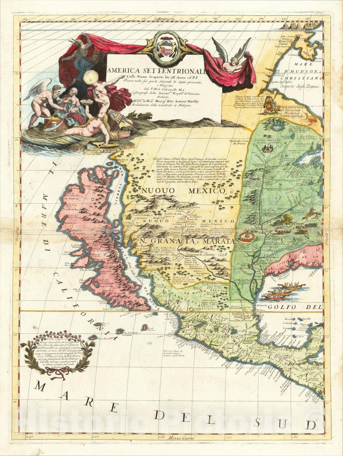 Historic Map : [California and Western North America] America Settentrionale Colle Nuove Scoperte Sin All Anno 1688, 1688, Vincenzo Maria Coronelli, Vintage Wall Art