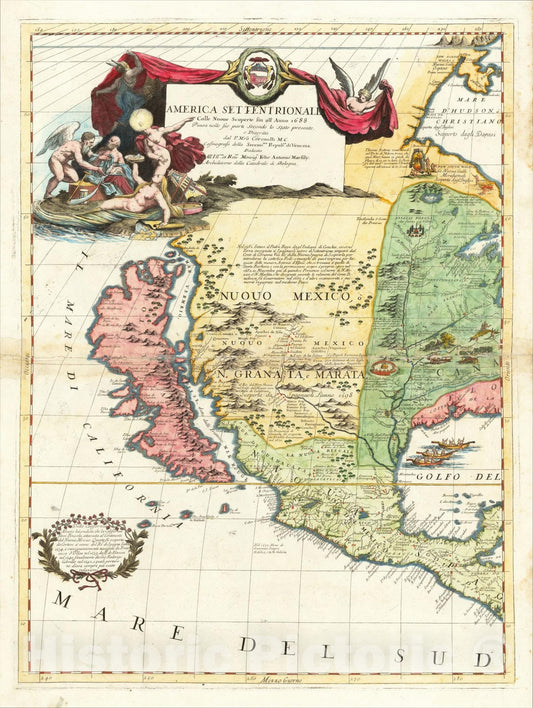 Historic Map : [California and Western North America] America Settentrionale Colle Nuove Scoperte Sin All Anno 1688, 1688, Vincenzo Maria Coronelli, Vintage Wall Art