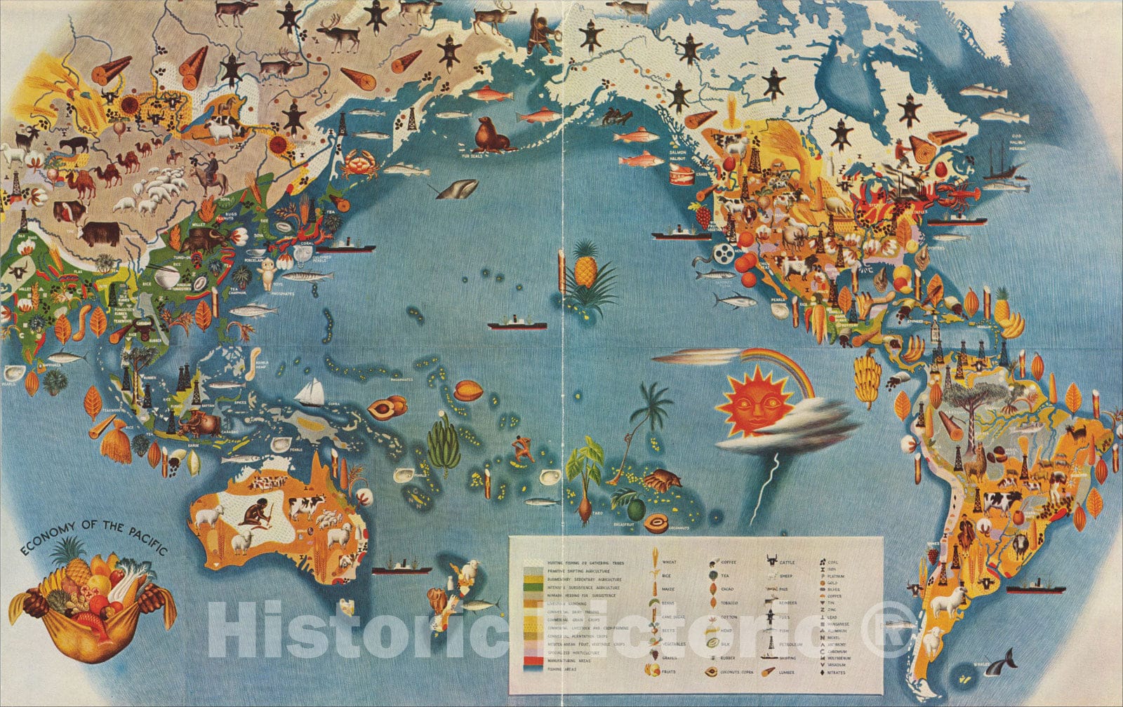 Historic Map : Economy of the Pacific, c1935, , Vintage Wall Art