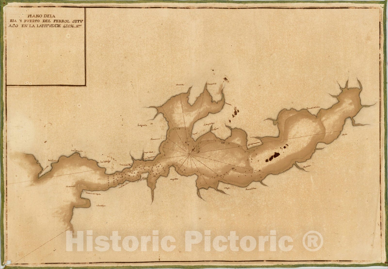 Historic Map : Plano Dela Ria y Puerto Del Ferrol, c1773, , Vintage Wall Art