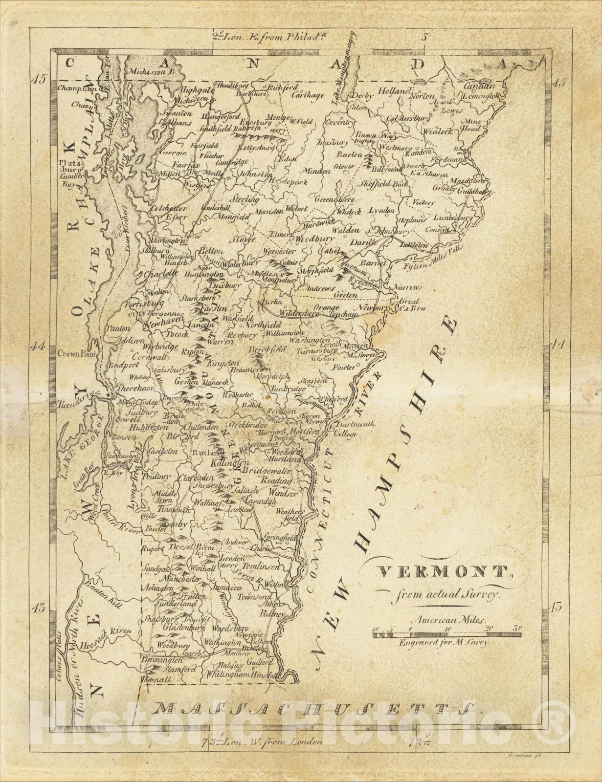 Historic Map : Vermont, 1814, Mathew Carey, Vintage Wall Art