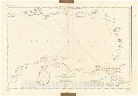 Historic Map : Carte De La Mer Des Antilles Partie Orientale Dressee par M. Keller, Ingenieurs Hydrographe, d'apres les travaux les plus recents ., 1843, Vintage Wall Art