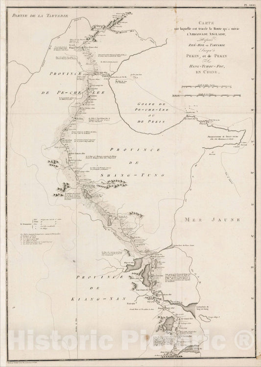 Historic Map : La Route qu'a suivie L'Ambassade Anglaise, Depuis Zhe-Hol en Tartarie Jusqu'a Pekin,et de Pekin a Hang-Tchou-Fou en Chine., 1804, , Vintage Wall Art