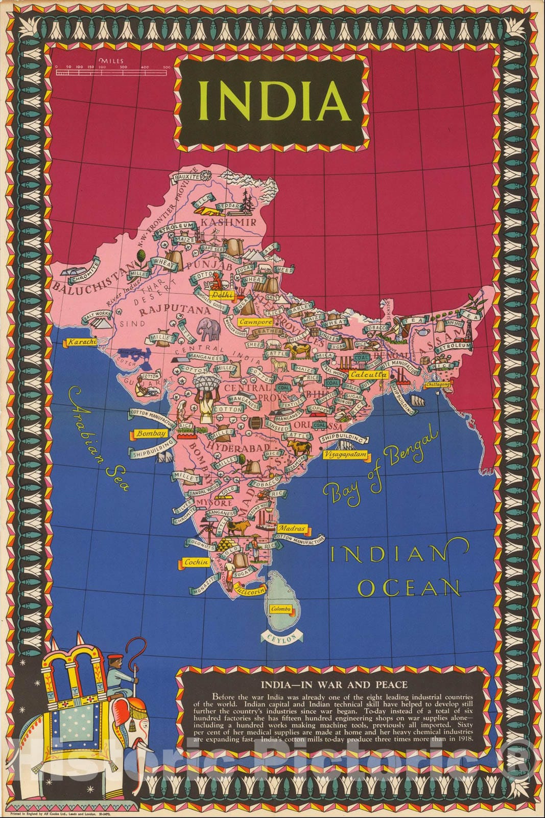 Historic Map : India -- In War and Peace, c1940, British Information Services, Vintage Wall Art
