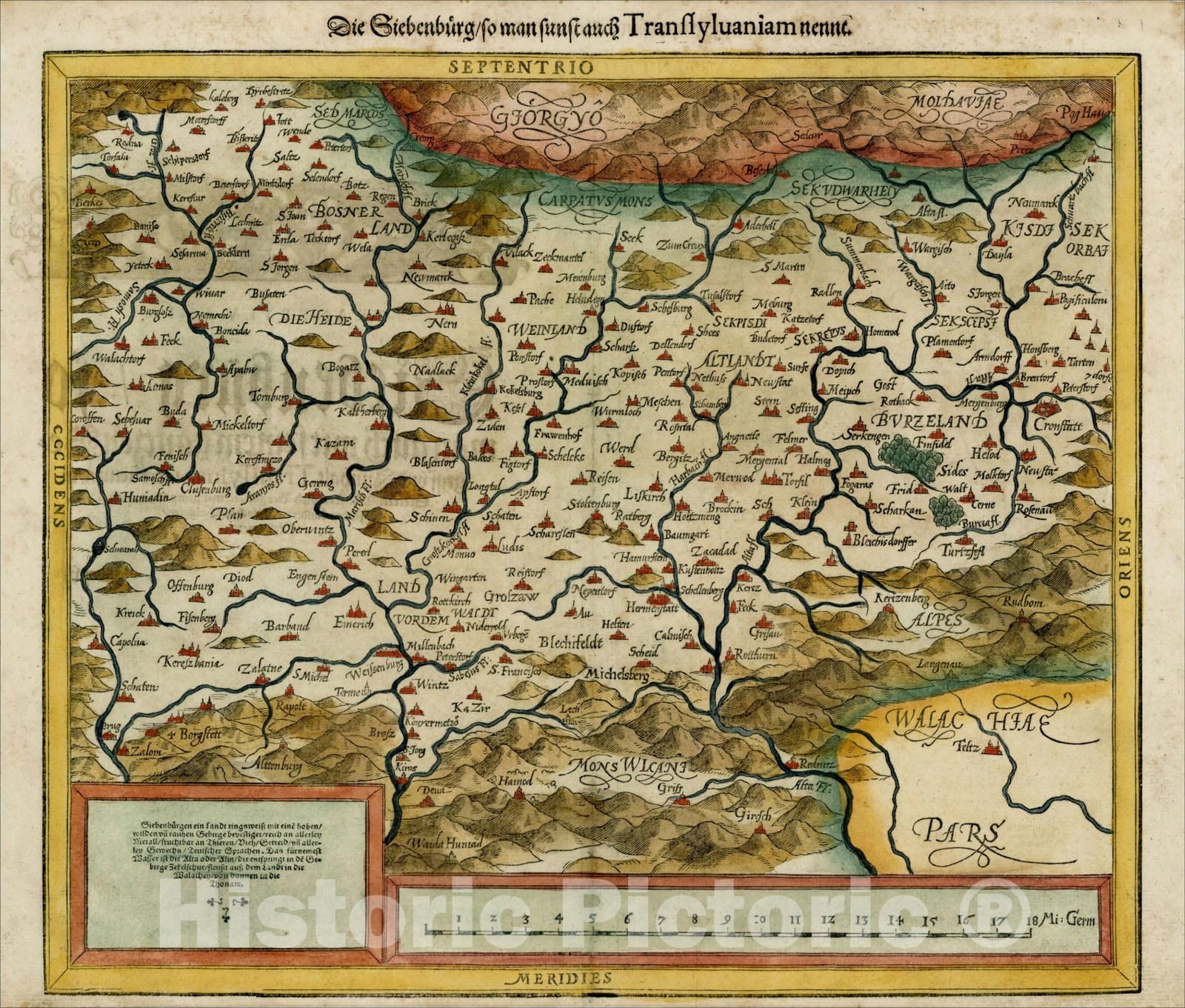 Historic Map : Die Siebenburg, c1588, Sebastian M?nster, Vintage Wall Art