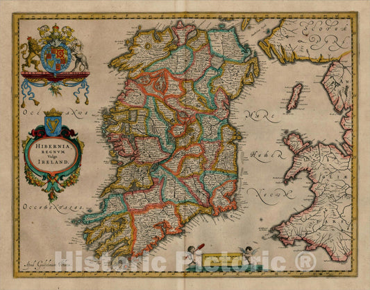 Historic Map : Hibernia Regnum Vulgo Ireland, c1640, , Vintage Wall Art