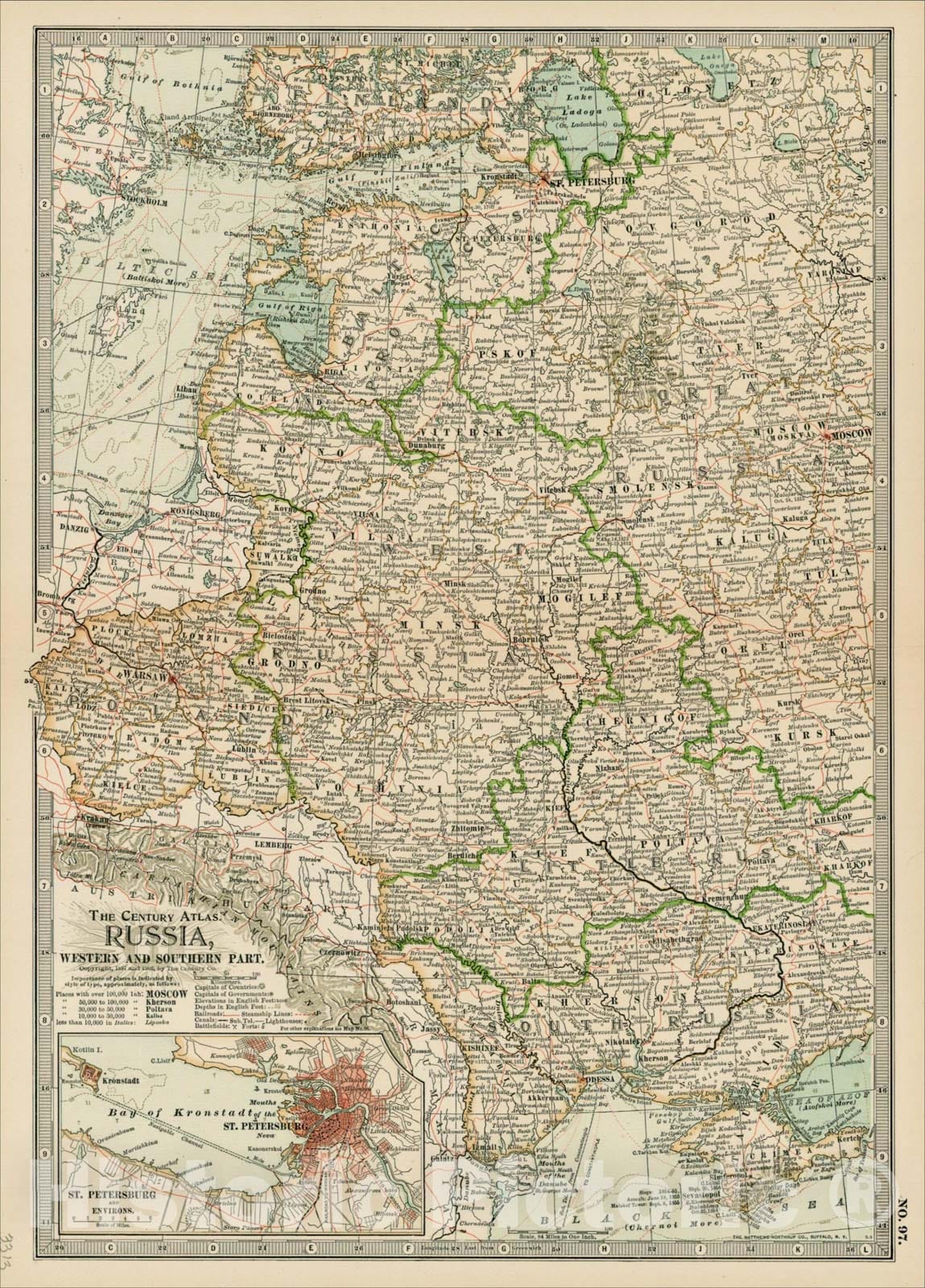 Historic Map : Russia, Western and Southern Part, 1897, The Century Company, Vintage Wall Art
