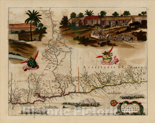 Historic Map : Praefecturae De Paraiba, et Rio Grande, 1662, Gaspar Barleus, Vintage Wall Art