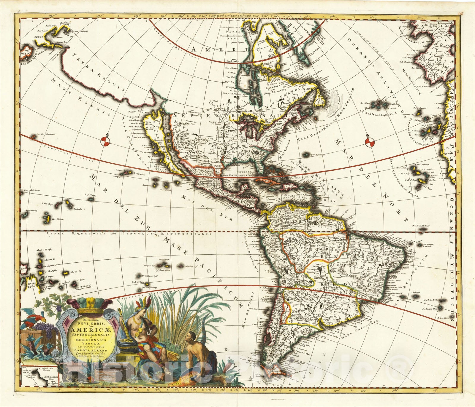 Historic Map : Recentissima Novi Orbis Sive Americae Septentrionalis et Meridionalis Tabula ex Officina Caroli Allard, 1700, Carel Allard, Vintage Wall Art
