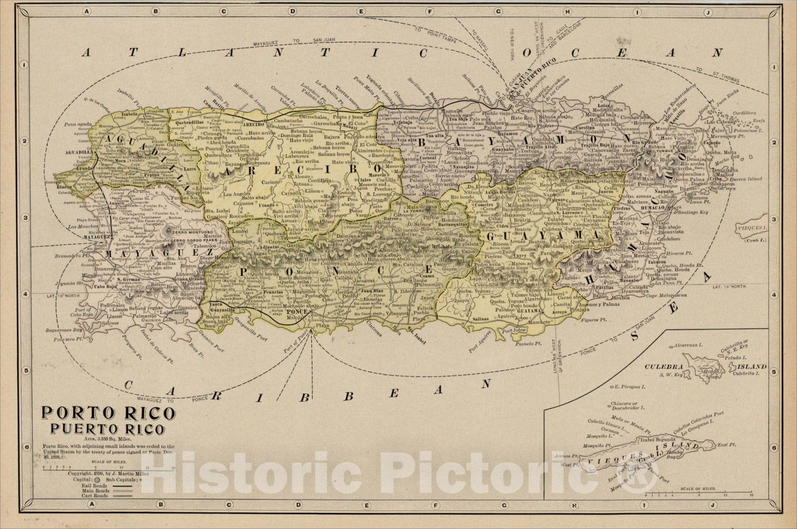 Historic Map : Porto Rico, 1899, Rand McNally & Company, Vintage Wall Art