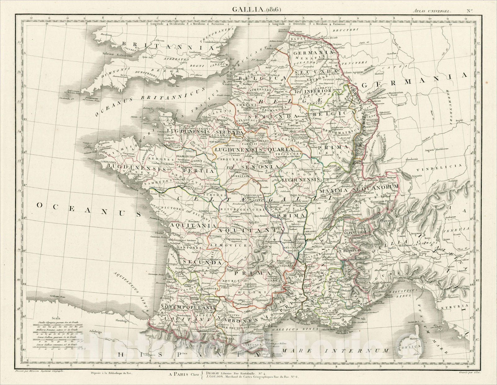 Historic Map : Gallia (1816), c1820, J Goujon, Vintage Wall Art