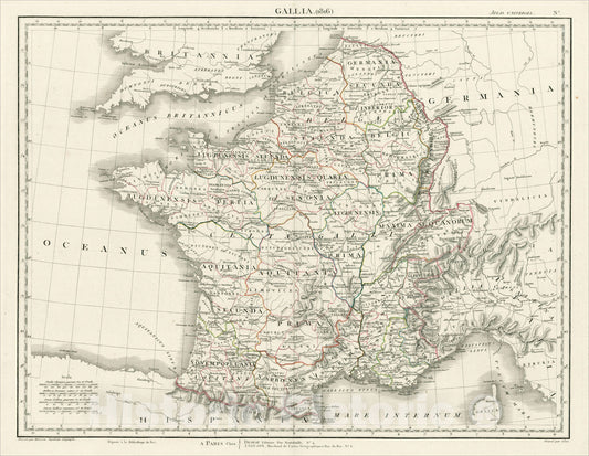 Historic Map : Gallia (1816), c1820, J Goujon, Vintage Wall Art