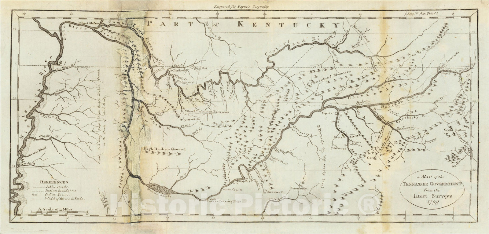 Historic Map : a Map of the Tennassee Government from the latest Surveys 1799, 1799, John Payne, v2, Vintage Wall Art