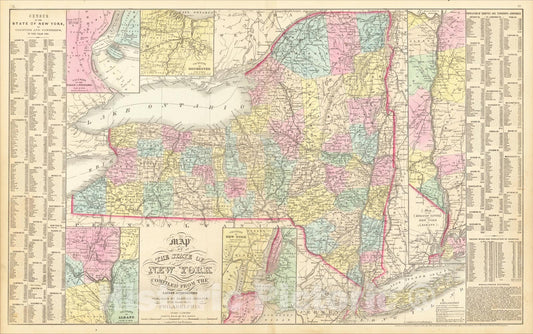 Historic Map : Map of the State of New York Compiled From The Latest Authorities, 1857, Charles Desilver, Vintage Wall Art