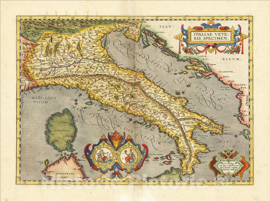 Historic Map : Italiae Veteris Specimen, 1624, Abraham Ortelius, Vintage Wall Art