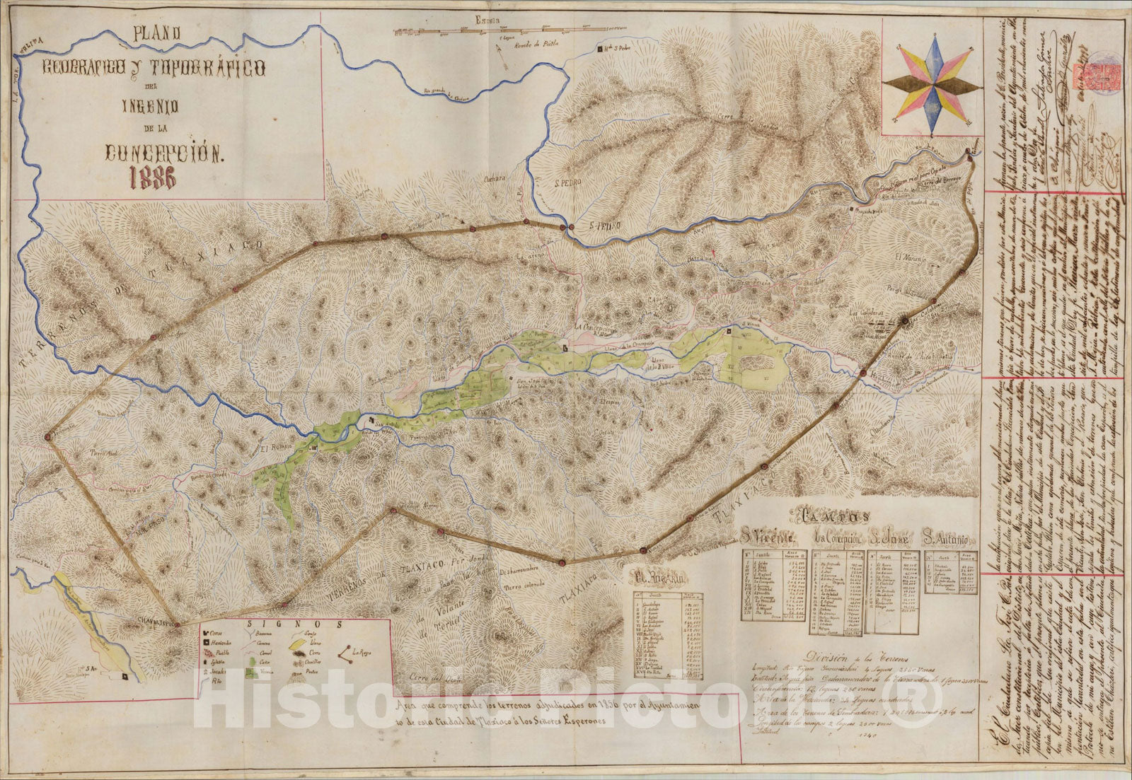 Historic Map : Plano Geografico y Topografico del Yngenio de la Concepcion 1886, 1898, Anonymous, Vintage Wall Art