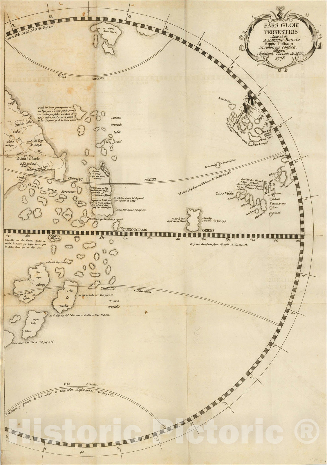 Historic Map : Pars Globi terrestris Ao. 1492 a Martino Behaim Equite Lusitano Norimbergae confecti Delineavit Christoph. Theoph de Murr 1778, 1778, Vintage Wall Art