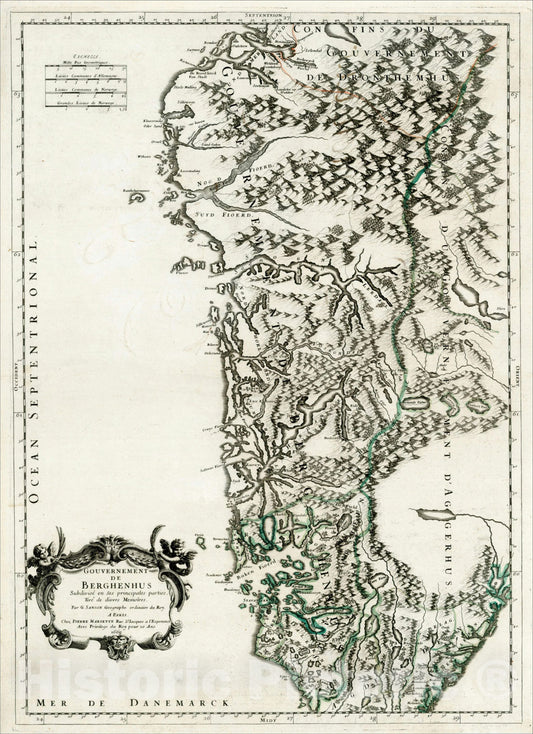 Historic Map : Gouvernement De Berghenhus Subdivise en ses principales parties, 1668, 1657, , Vintage Wall Art