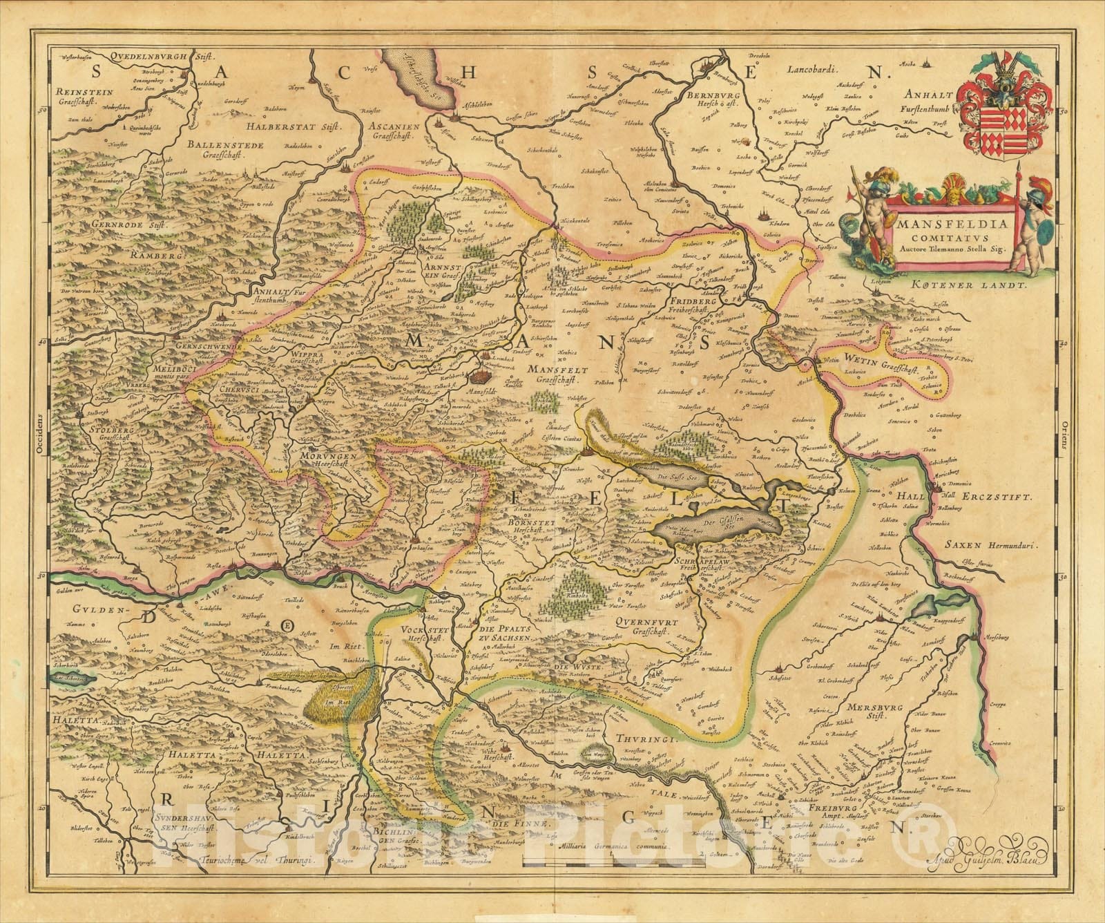 Historic Map : Mansfeldiae Comitatus Descriptio auctore Tilemanno Stella Sig., 1640, Willem Janszoon Blaeu, Vintage Wall Art