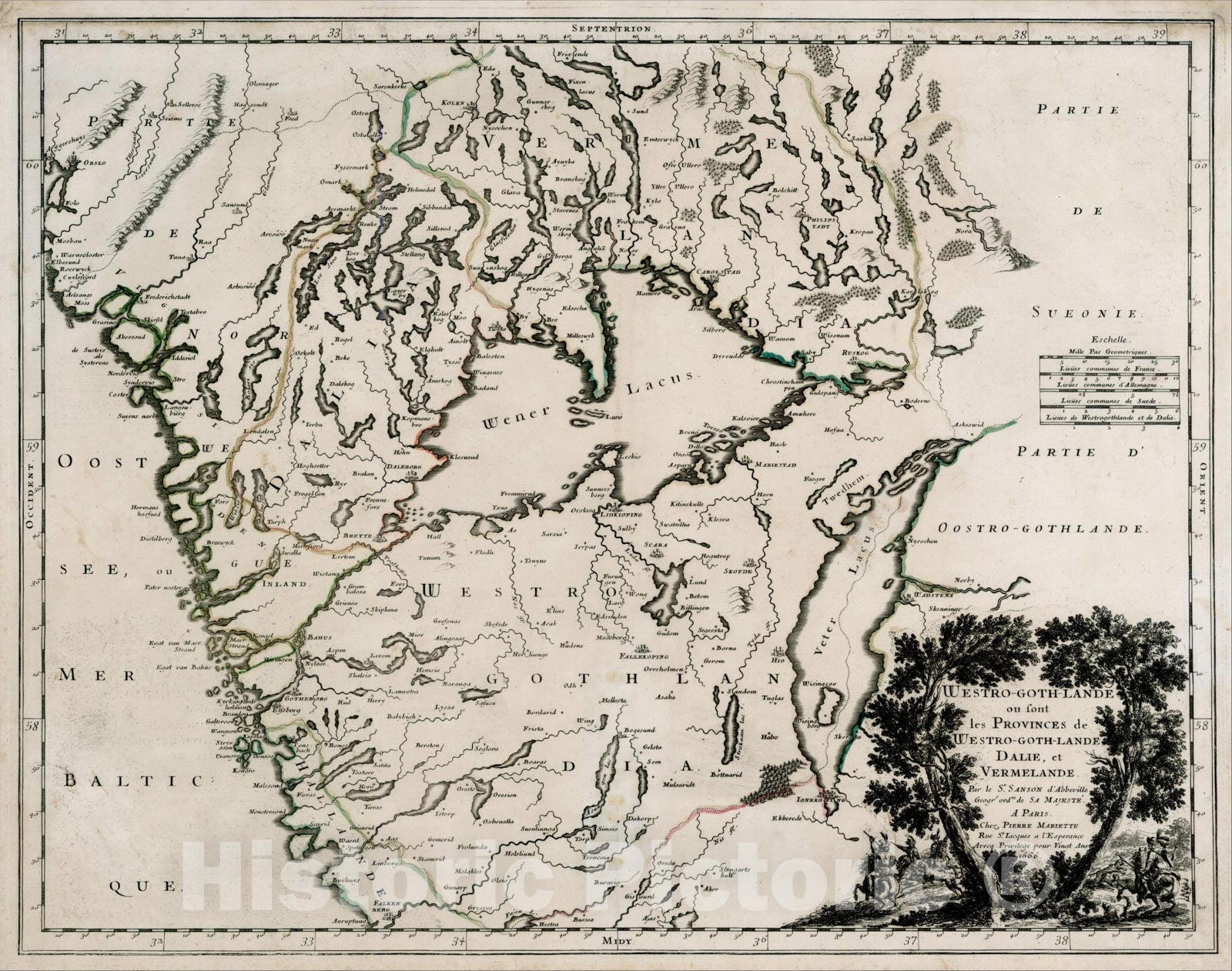 Historic Map : Westro-Goth-Lande ou sont les Provinces de Westro-Goth-Land, Dalie, et Vermelade 1666, 1666, , Vintage Wall Art