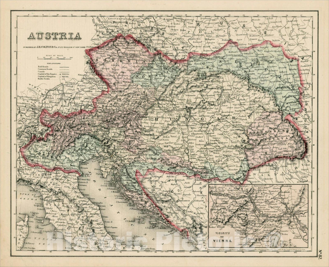 Historic Map : Austria [Vienna Inset], 1857, Joseph Hutchins Colton, Vintage Wall Art