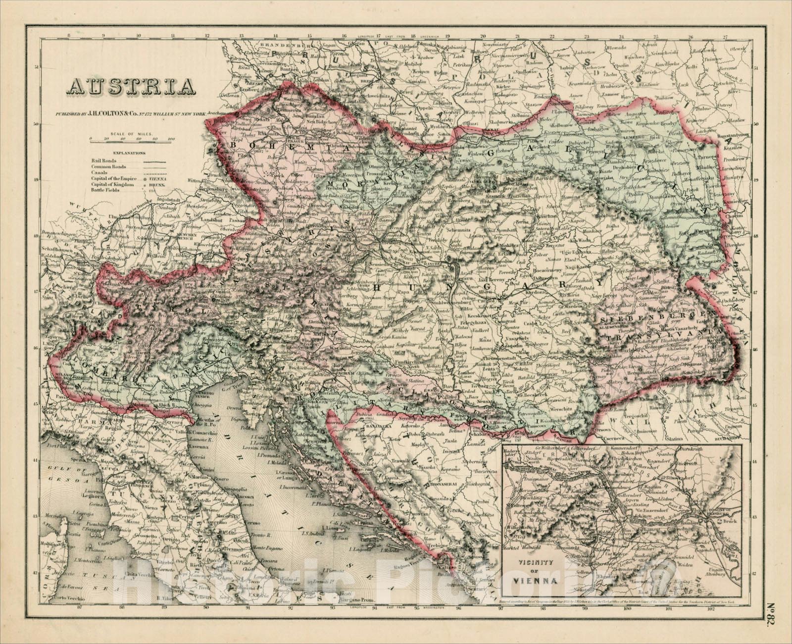 Historic Map : Austria [Vienna Inset], 1857, Joseph Hutchins Colton, Vintage Wall Art