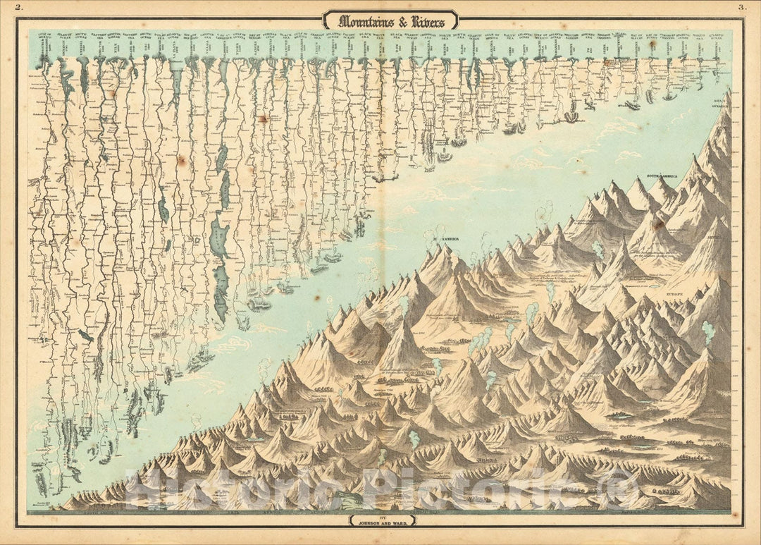 Historic Map : Mountains and Rivers, 1863, Alvin Jewett Johnson, Vintage Wall Art