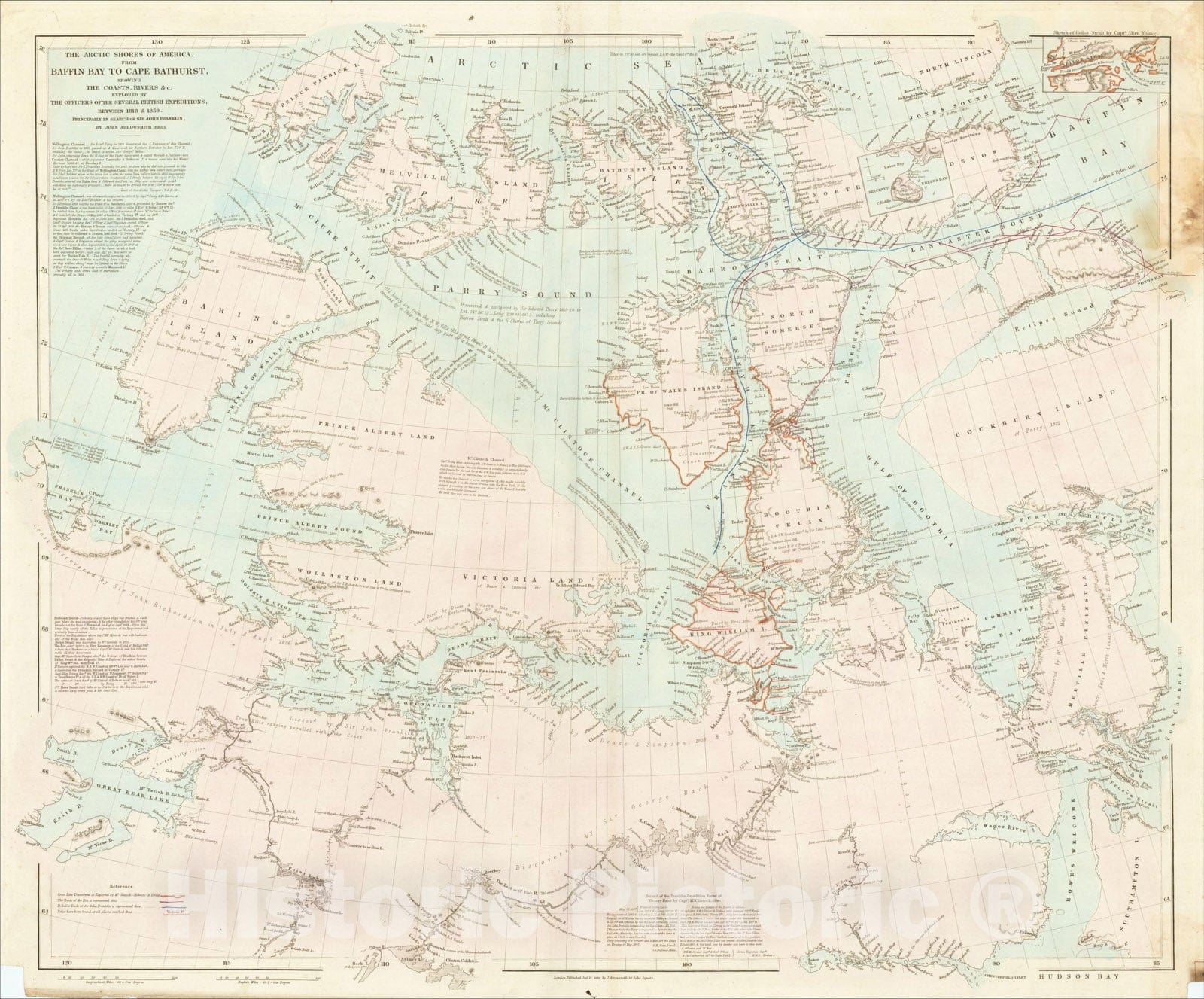 Historic Map : The Arctic Shores of America; from Baffin Bay to Cape Bathurst, Showing The Coasts, Rivers, 1859, John Arrowsmith, Vintage Wall Art