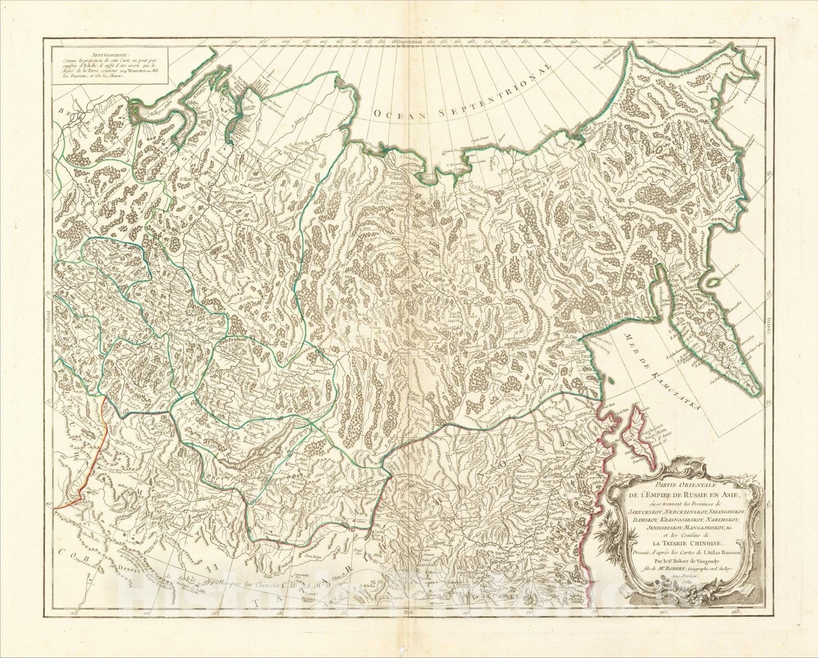 Historic Map : Partie Orientale De L'Empire De Russie En Asie, ou trouvent les Provinces de Jakuckskoy, 1750, Gilles Robert de Vaugondy, Vintage Wall Art
