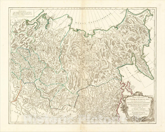 Historic Map : Partie Orientale De L'Empire De Russie En Asie, ou trouvent les Provinces de Jakuckskoy, 1750, Gilles Robert de Vaugondy, Vintage Wall Art
