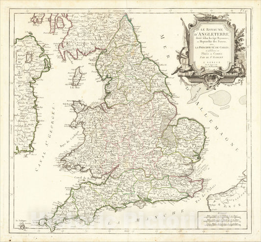 Historic Map : Le Royaume D'Angleterre, divise selon les sept Royaumes ou Heptrachie, 1778, Giovanni Antonio Remondini, Vintage Wall Art
