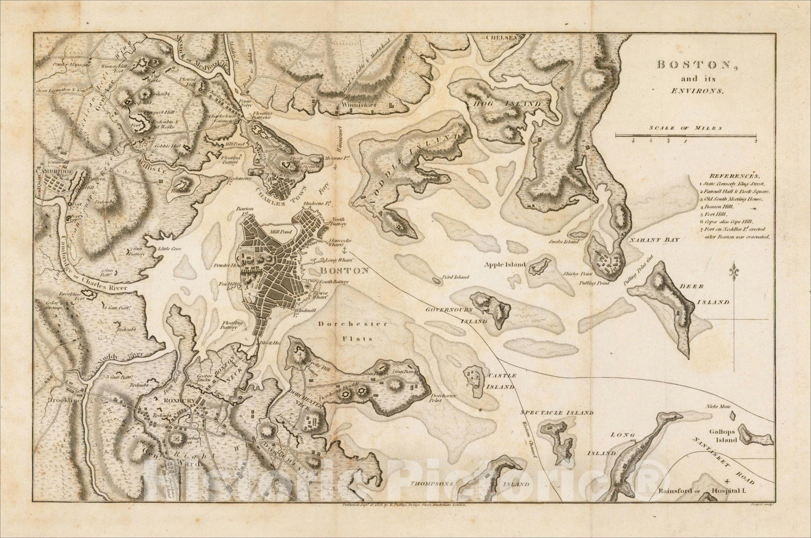Historic Map : Boston and its Environs, 1806, Richard Phillips, Vintage Wall Art