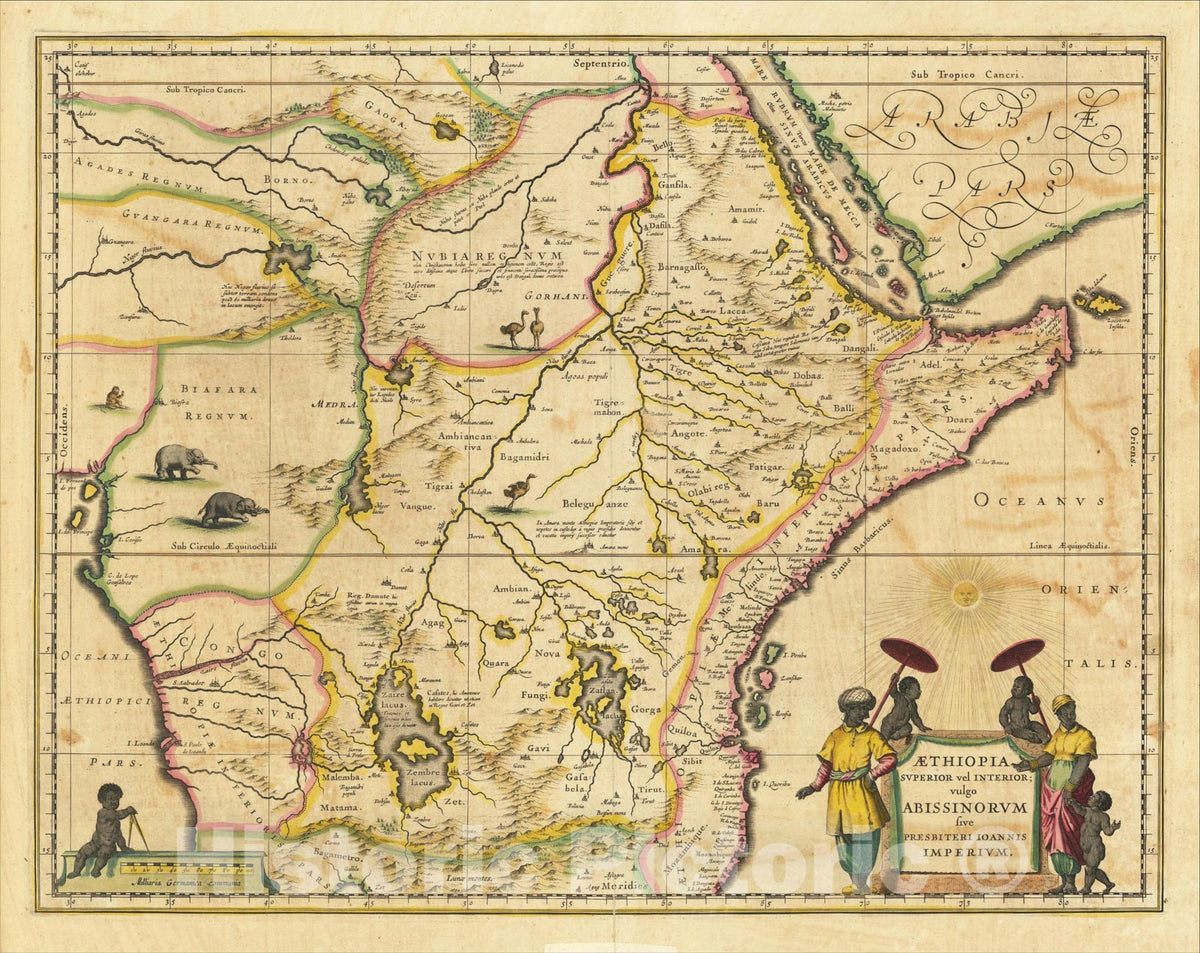 Historic Map : Aethiopia Superior vel Interior vulgo Abissinorum sive Presbiteri Joannis Imperium, 1640, Willem Janszoon Blaeu, Vintage Wall Art