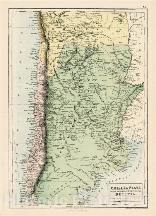 Historic Map : Chili, La Plata or the Argentine Republic & Bolivia, 1869, Adam & Charles Black, Vintage Wall Art