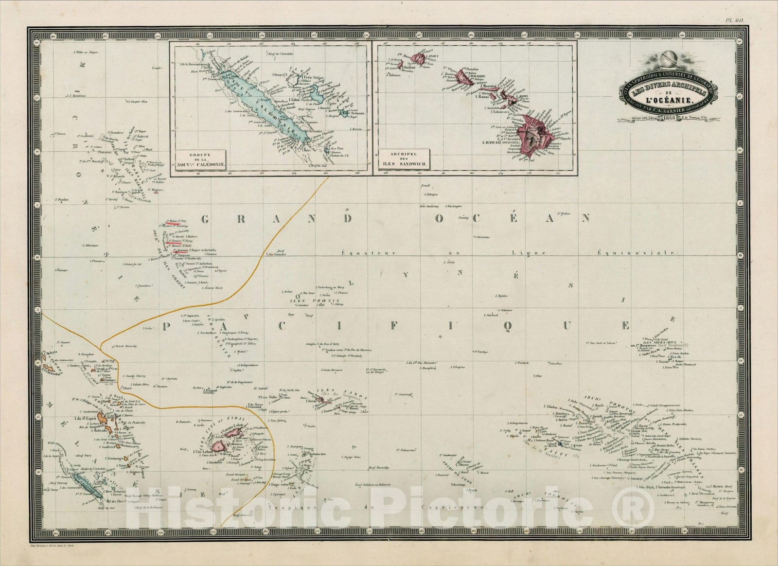 Historic Map : Les Divers Archipels De L'Oceanie, 186, 1860, F.A. Garnier, Vintage Wall Art