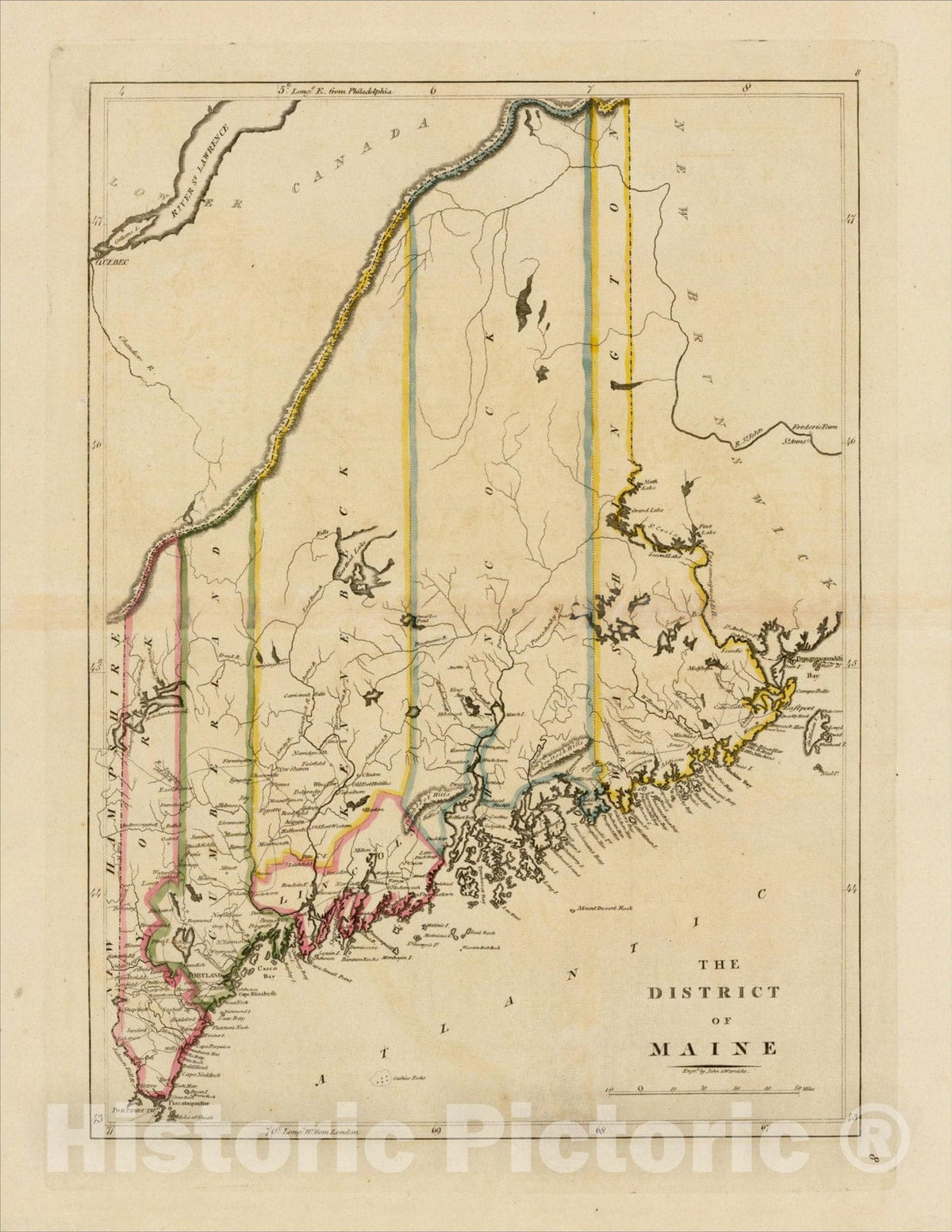 Historic Map : The District of Maine, 1814, , Vintage Wall Art