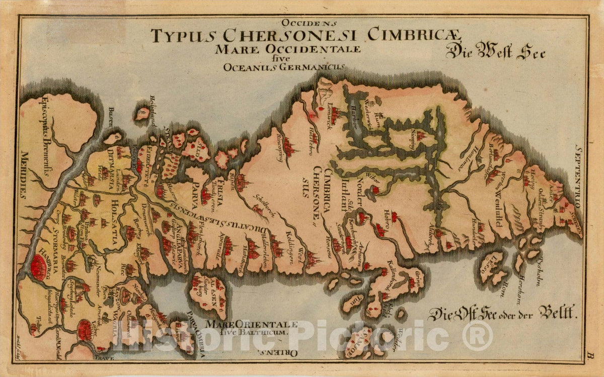 Historic Map : Typus Chersonesi Cimbricae, 1732, Johann Benjamin Bruehl, Vintage Wall Art