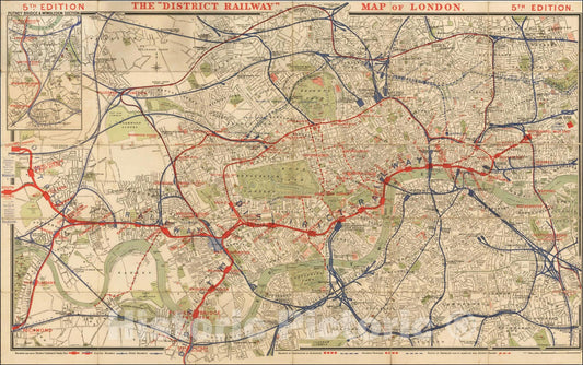 Historic Map : The District Railway Map of London. 5th Edition., c1892, , Vintage Wall Art