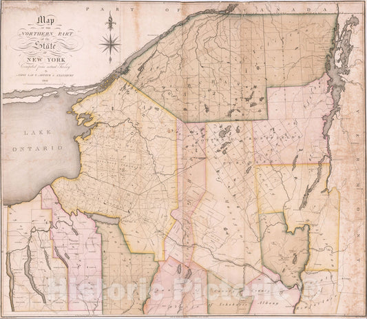 Historic Map : Map of the Northern Part of the State of New York Compiled from actual Survey By Amos Lay and Arthur J. Stansbury 1801., 1801, Amos Lay, Vintage Wall Art