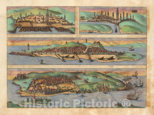 Historic Map : Anfa, Quibusdam Anaffa, Azzaamurum, Diiv, Goa fortissima Indiae urbs in Christianorum potestatem, c1572, Georg Braun, Vintage Wall Art
