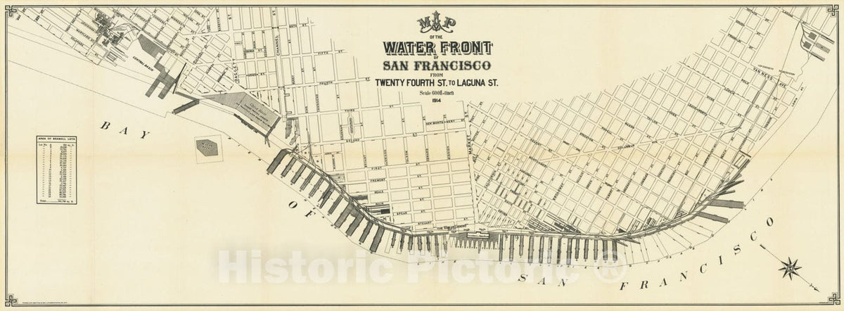 Historic Map : Map of Water Front of the San Francisco From Twenty Fourth St. to Laguna St., 1914, 1914, Britton & Rey, Vintage Wall Art