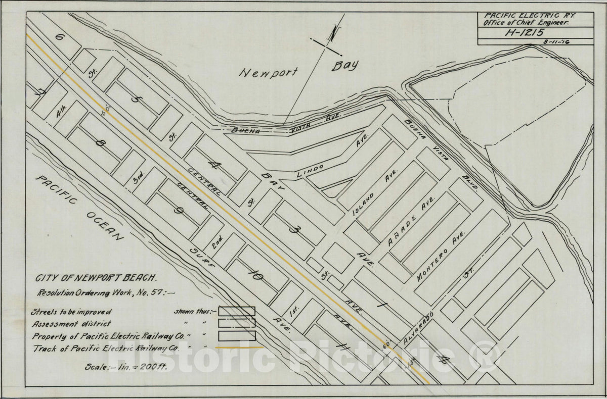 Historic Map : City of Newport Beach. Resolution Ordering Work, No. 57: 1916, , Vintage Wall Art