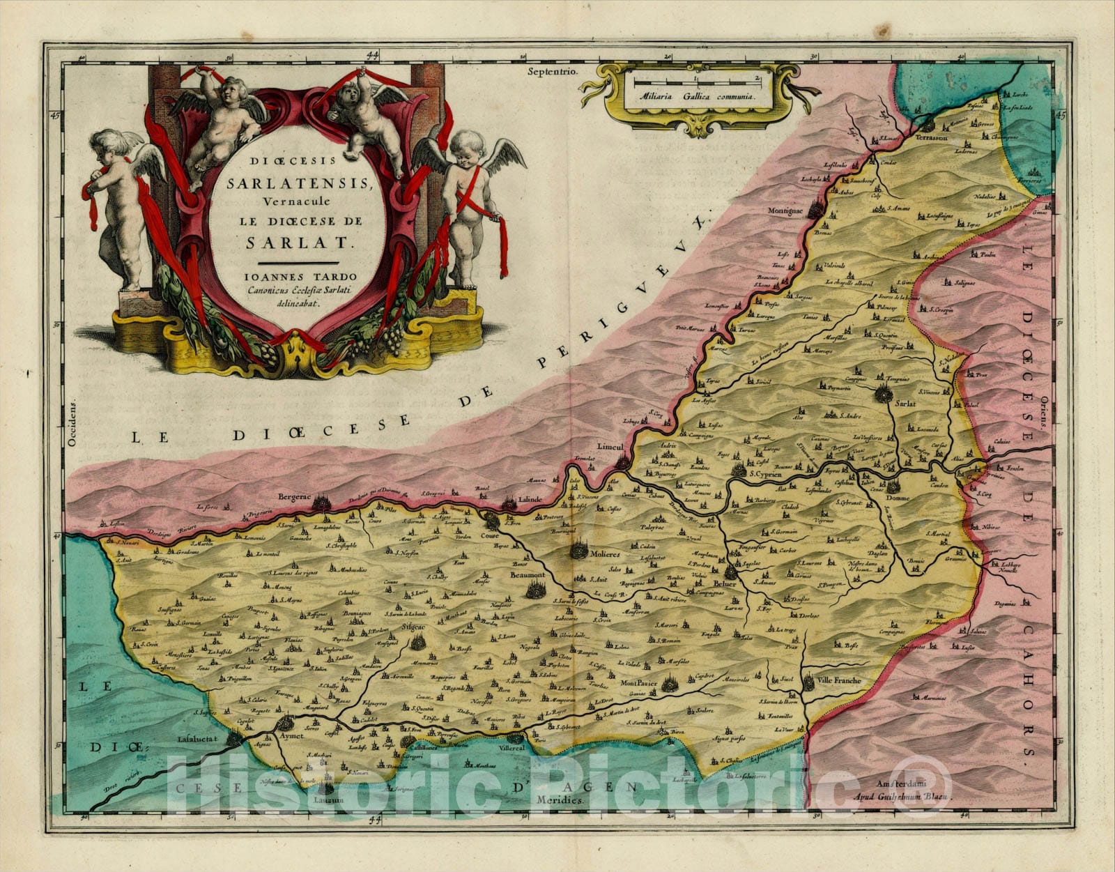 Historic Map : Diocesis Sarlatensis Vernacule Le Diocese De Sarlat, 1642, Willem Janszoon Blaeu, Vintage Wall Art