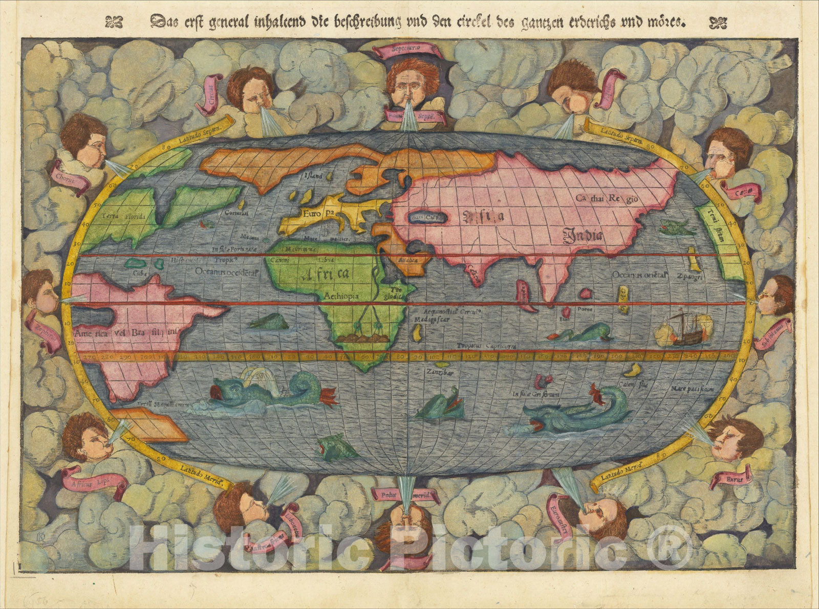 Historic Map : [Modern World] Das Erst General inhaltend die beschreibung , c1560, Sebastian M?nster, Vintage Wall Art