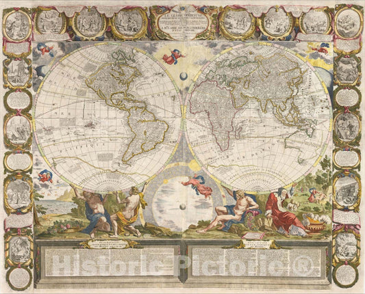 Historic Map : Le Globe Terrestre Represente En Deux Plans-Hemispheres, 1775, Jean-Baptiste Nolin, Vintage Wall Art