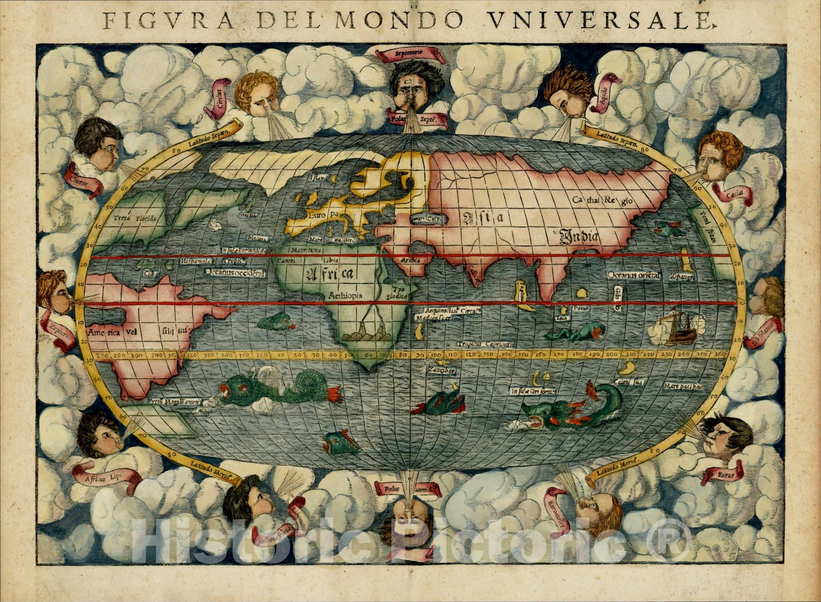 Historic Map : Figura Del Mondo Universale, 1552, Sebastian M?nster, v2, Vintage Wall Art