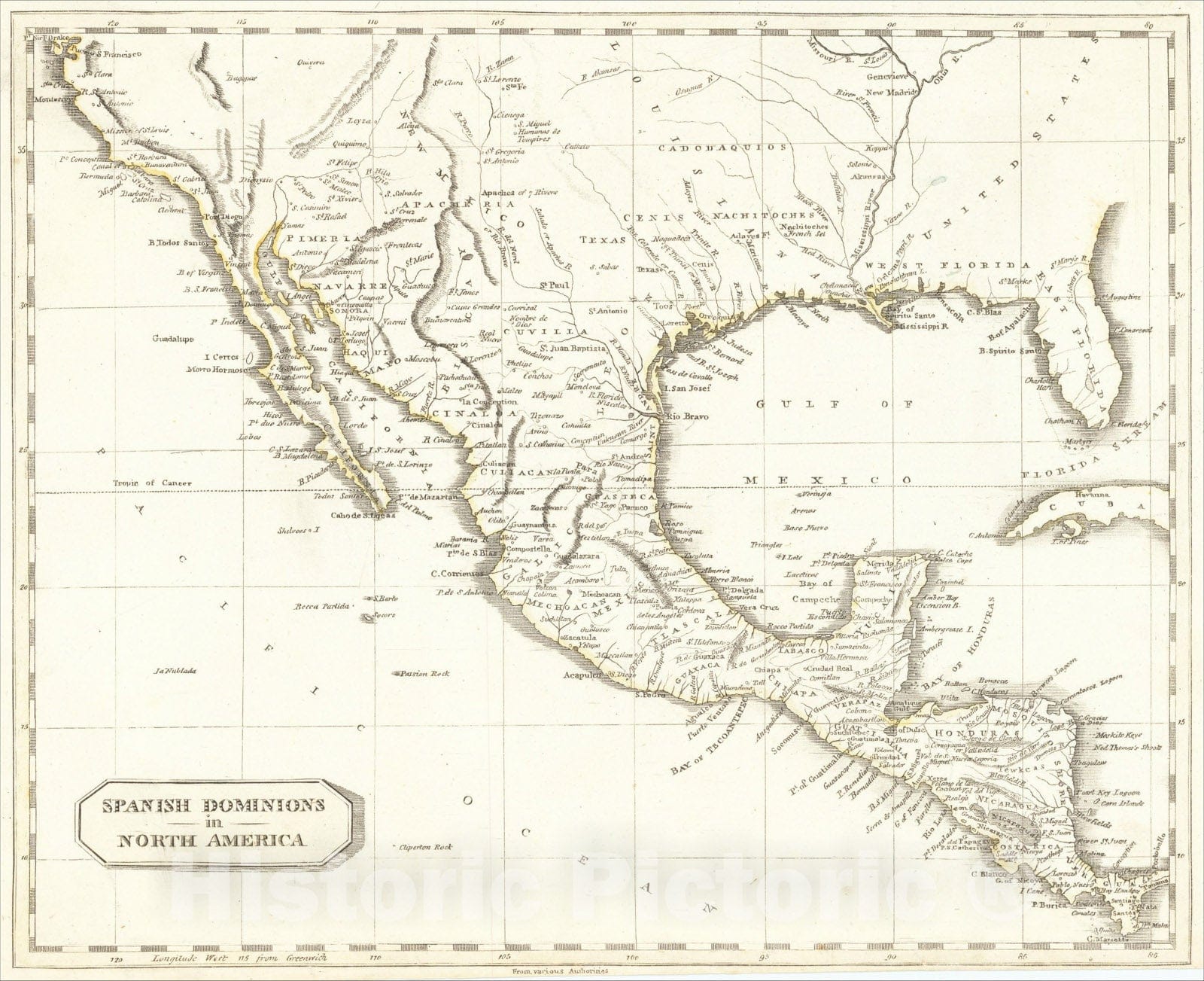 Historic Map : Spanish Dominions in North America, 1802, Aaron Arrowsmith, Vintage Wall Art