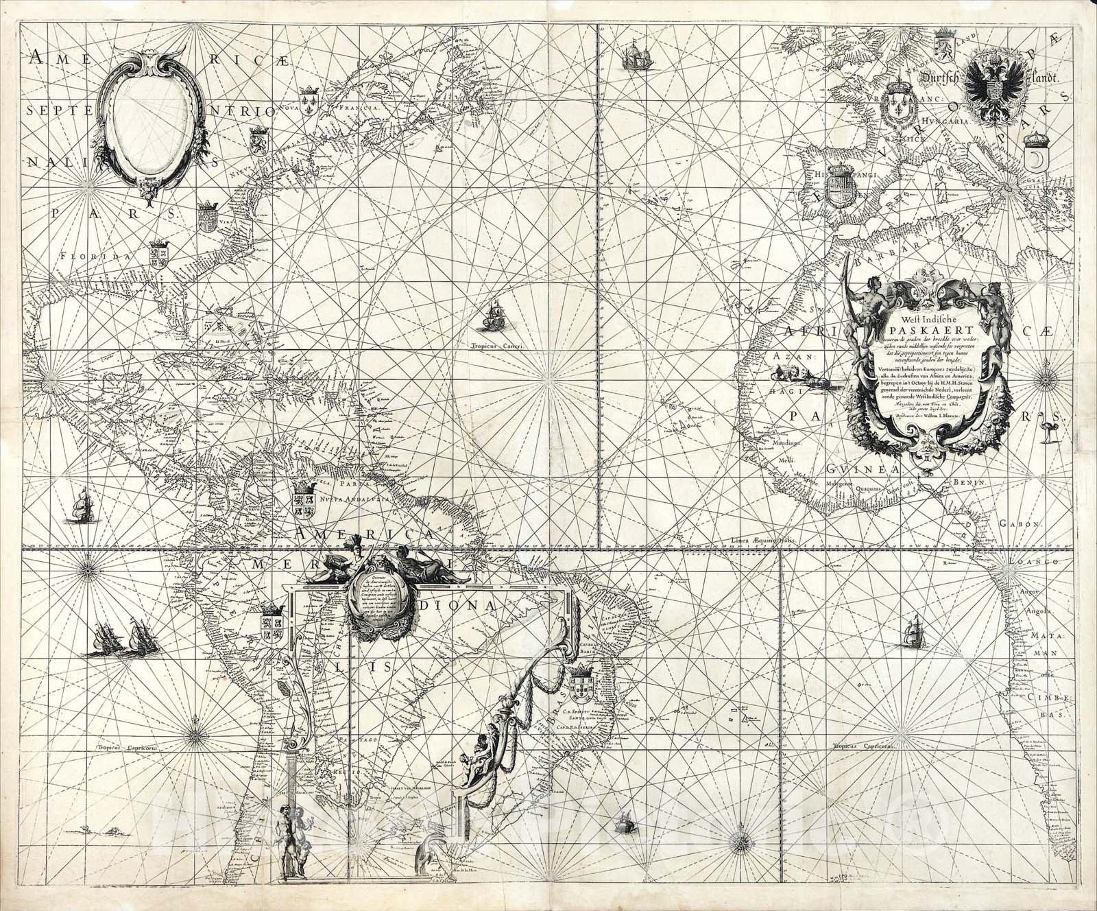 Historic Map : West Indische PASKAERT waerin de graden der breedde over wede, c1626, , Vintage Wall Art
