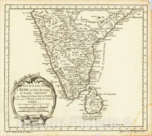 Historic Map : Suite de la Carte de L'Inde en deca du Gange IIe. Feuille, 1752, Jacques Nicolas Bellin, Vintage Wall Art