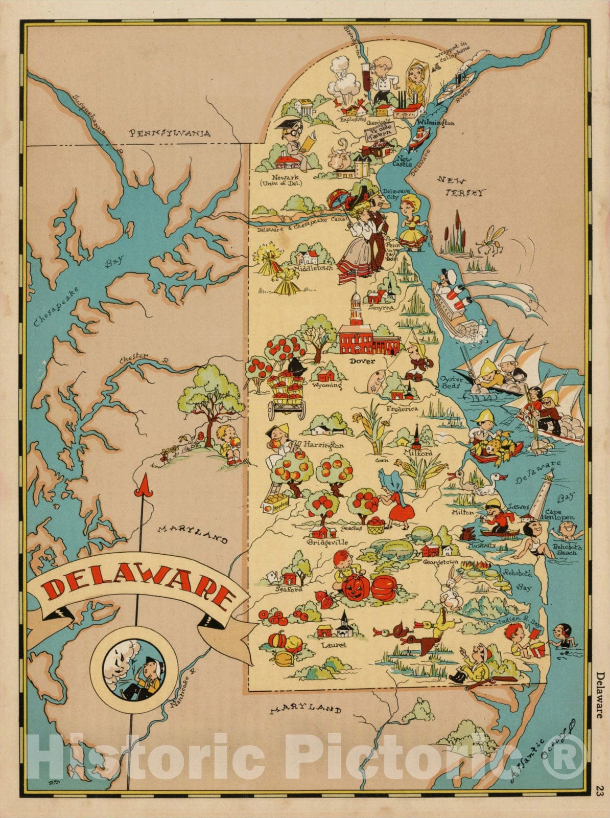 Historic Map : Delaware, 1935, Ruth Taylor White, v2, Vintage Wall Art